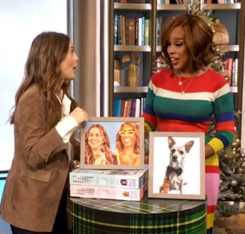 Drew Barrymore and Gayle King with Paintable Pictures' Paint Your Photo consumer products on Drew's afternoon talk show. 
